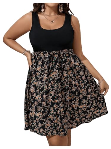 SweatyRocks Damen Curvy Kleid A-Linie Sommerkleid 2 in 1 Freizeitkleid Ausgestelltes Shortkleid Übergröße kurzes Tank Kleid mit Blumendruck Schwarz 1XL SweatyRocks Damen Curvy Kleid A-Linie Sommerkleid 2 in 1 Freizeitkleid Ausgestelltes Shortkleid Übergröße kurzes Tank Kleid mit Blumendruck Schwarz 1XL von SweatyRocks