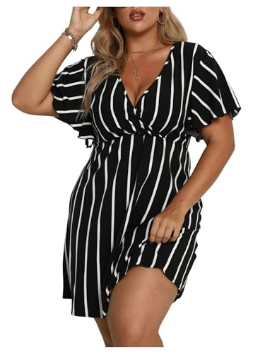 SweatyRocks Damen Curvy Kleid A-Linie Sommerkleid V Ausschnitt Freizeitkleid Ausgestelltes Shortkleid Übergröße Kleid mit Streifen Schwarz 2XL SweatyRocks Damen Curvy Kleid A-Linie Sommerkleid V Ausschnitt Freizeitkleid Ausgestelltes Shortkleid Übergröße Kleid mit Streifen Schwarz 2XL von SweatyRocks