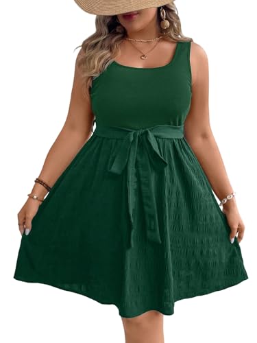SweatyRocks Damen Curvy Kleid Große Größen Kurze Kleider Ärmelloses Sommerkleid Knielang Trägerkleid A Linie Damenkleider mit Gürtel Plus Size Freizeitkleid Dunkelgrün 1XL SweatyRocks Damen Curvy Kleid Große Größen Kurze Kleider Ärmelloses Sommerkleid Knielang Trägerkleid A Linie Damenkleider mit Gürtel Plus Size Freizeitkleid Dunkelgrün 1XL von SweatyRocks