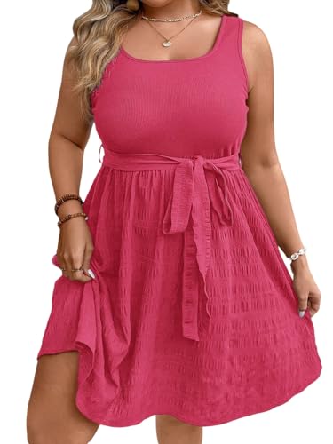 SweatyRocks Damen Curvy Kleid Große Größen Kurze Kleider Ärmelloses Sommerkleid Knielang Trägerkleid A Linie Damenkleider mit Gürtel Plus Size Freizeitkleid Heißes Pink 3XL SweatyRocks Damen Curvy Kleid Große Größen Kurze Kleider Ärmelloses Sommerkleid Knielang Trägerkleid A Linie Damenkleider mit Gürtel Plus Size Freizeitkleid Heißes Pink 3XL von SweatyRocks