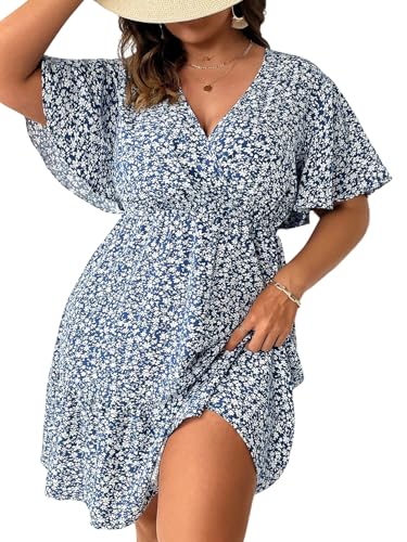 SweatyRocks Damen Curvy Kleid Sommerkleid Blümchenmuster Kleider Knielang Blumenkleid Boho Wickelkleid Kurzarm Strandkleid Große Größen A Linie Damenkleider Blau 3XL SweatyRocks Damen Curvy Kleid Sommerkleid Blümchenmuster Kleider Knielang Blumenkleid Boho Wickelkleid Kurzarm Strandkleid Große Größen A Linie Damenkleider Blau 3XL von SweatyRocks