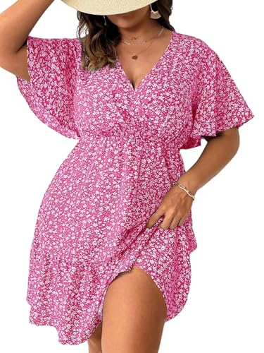SweatyRocks Damen Curvy Kleid Sommerkleid Blümchenmuster Kleider Knielang Blumenkleid Boho Wickelkleid Kurzarm Strandkleid Große Größen A Linie Damenkleider Heißes Pink 3XL SweatyRocks Damen Curvy Kleid Sommerkleid Blümchenmuster Kleider Knielang Blumenkleid Boho Wickelkleid Kurzarm Strandkleid Große Größen A Linie Damenkleider Heißes Pink 3XL von SweatyRocks