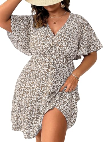 SweatyRocks Damen Curvy Kleid Sommerkleid Blümchenmuster Kleider Knielang Blumenkleid Boho Wickelkleid Kurzarm Strandkleid Große Größen A Linie Damenkleider Khaki 2XL SweatyRocks Damen Curvy Kleid Sommerkleid Blümchenmuster Kleider Knielang Blumenkleid Boho Wickelkleid Kurzarm Strandkleid Große Größen A Linie Damenkleider Khaki 2XL von SweatyRocks