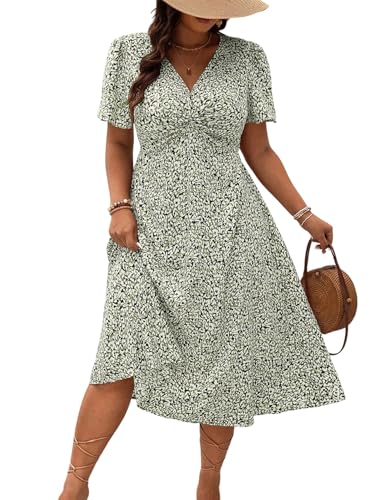 SweatyRocks Damen Curvy Sommerkleid Große Größen Kleider V-Ausschnitt Bohokleid Casual Freizeitkleid A Linie Minikleid Strandkleid mit Twist-Front Grün 2XL SweatyRocks Damen Curvy Sommerkleid Große Größen Kleider V-Ausschnitt Bohokleid Casual Freizeitkleid A Linie Minikleid Strandkleid mit Twist-Front Grün 2XL von SweatyRocks