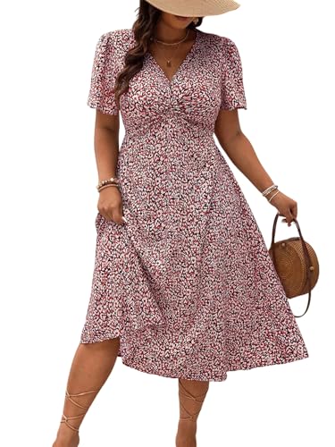 SweatyRocks Damen Curvy Sommerkleid Große Größen Kleider V-Ausschnitt Bohokleid Casual Freizeitkleid A Linie Minikleid Strandkleid mit Twist-Front Rot 2XL SweatyRocks Damen Curvy Sommerkleid Große Größen Kleider V-Ausschnitt Bohokleid Casual Freizeitkleid A Linie Minikleid Strandkleid mit Twist-Front Rot 2XL von SweatyRocks