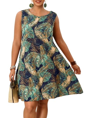 SweatyRocks Damen Curvy Tank Kleid Sommerkleid Große Größen Kleider Bohokleid Sommerkleider Kurzes Strandkleid Tunika Freizeitkleid Dunkelblau 2XL von SweatyRocks