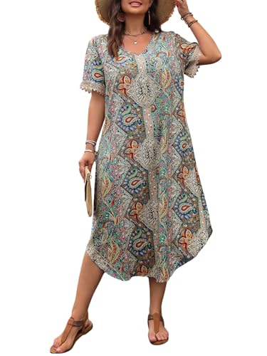 SweatyRocks Damen Curvy Tunika Kleid Sommerkleid Große Größen Kleider Bohokleid Midikleid Strandkleid Freizeitkleid mit Paisleymuster Beige 2XL SweatyRocks Damen Curvy Tunika Kleid Sommerkleid Große Größen Kleider Bohokleid Midikleid Strandkleid Freizeitkleid mit Paisleymuster Beige 2XL von SweatyRocks
