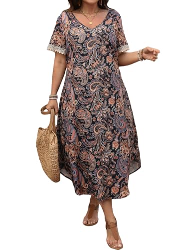 SweatyRocks Damen Curvy Tunika Kleid Sommerkleid Große Größen Kleider Bohokleid Midikleid Strandkleid Freizeitkleid mit Paisleymuster Schwarz 3XL SweatyRocks Damen Curvy Tunika Kleid Sommerkleid Große Größen Kleider Bohokleid Midikleid Strandkleid Freizeitkleid mit Paisleymuster Schwarz 3XL von SweatyRocks