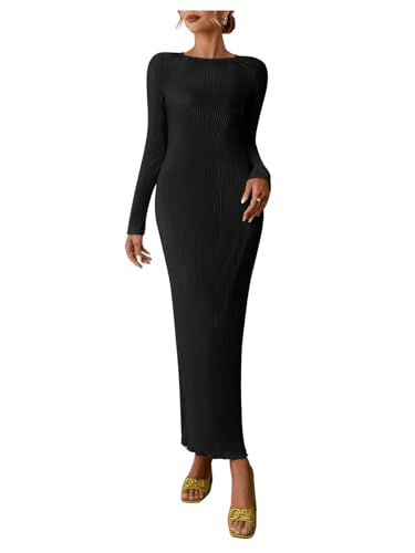 SweatyRocks Damen Elegant Kleid Lang Bleistiftkleid Rundhals Kleider Bodycon Freizeitkleider Langarm Kleid Mit Wellensaum Figurbetontes Kleid Schwarz XS SweatyRocks Damen Elegant Kleid Lang Bleistiftkleid Rundhals Kleider Bodycon Freizeitkleider Langarm Kleid Mit Wellensaum Figurbetontes Kleid Schwarz XS von SweatyRocks