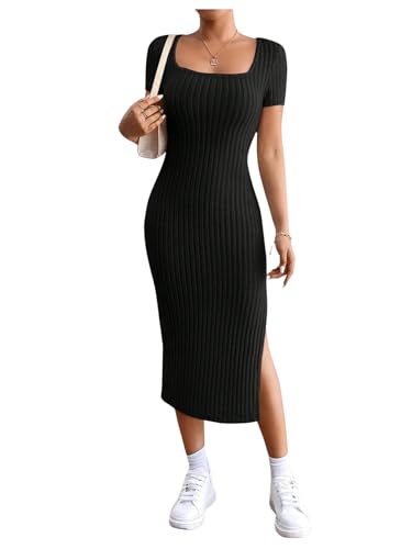 SweatyRocks Damen Figurbetont Freizeitkleid Strickkleid Kurzarm Kleid Bodycon Bleistiftkleid Midikleid mit Schlitz Schwarz L SweatyRocks Damen Figurbetont Freizeitkleid Strickkleid Kurzarm Kleid Bodycon Bleistiftkleid Midikleid mit Schlitz Schwarz L von SweatyRocks