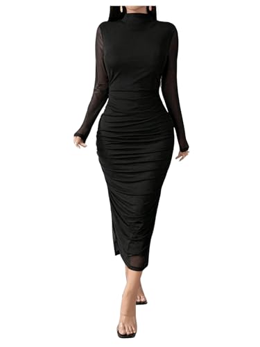 SweatyRocks Damen Figurbetontes Kleid Elegant Midikleid Stehkragen Freizeitkleid Bodycon Bleistiftkleid Mesh Langarm Kleid mit Plissees Schwarz M SweatyRocks Damen Figurbetontes Kleid Elegant Midikleid Stehkragen Freizeitkleid Bodycon Bleistiftkleid Mesh Langarm Kleid mit Plissees Schwarz M von SweatyRocks