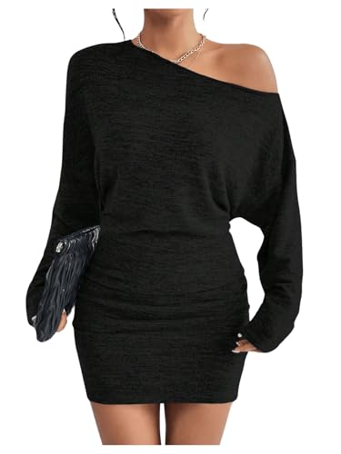 SweatyRocks Damen Freizeitkleid Figurbetontes Minikleid Kurz Bleistiftkleid Asymmetrisch Herbstkleid mit Fledermausärmeln Schwarz S SweatyRocks Damen Freizeitkleid Figurbetontes Minikleid Kurz Bleistiftkleid Asymmetrisch Herbstkleid mit Fledermausärmeln Schwarz S von SweatyRocks