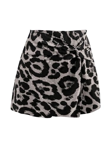SweatyRocks Damen Hosenrock Kurze Hose Herbst Rock Casual Shorts Leopardenmuster Skort Elegant Hosenrock mit Twist Grau S von SweatyRocks