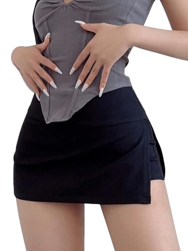 SweatyRocks Damen Hosenrock Sommer Minirock Sommershort Kurzer Rock Mini Skort Sommer Shorts Sommerrock mit Schlitz Schwarz XL von SweatyRocks