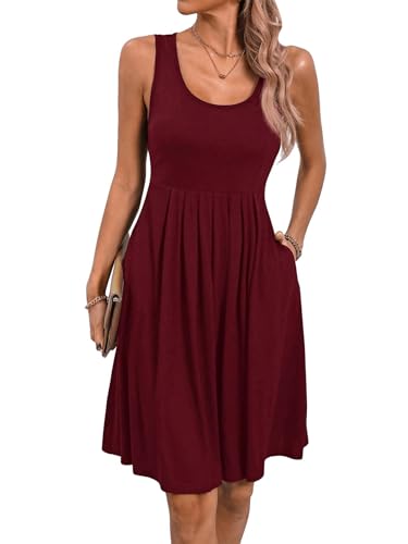 SweatyRocks Damen Kleid Ärmellose Kurze Kleider mit Taschen U Ausschnitt Sommerkleider Knielang Tank Plisseekleid Lässig Freizeitkleider A Linie Damenkleider Rot M SweatyRocks Damen Kleid Ärmellose Kurze Kleider mit Taschen U Ausschnitt Sommerkleider Knielang Tank Plisseekleid Lässig Freizeitkleider A Linie Damenkleider Rot M von SweatyRocks