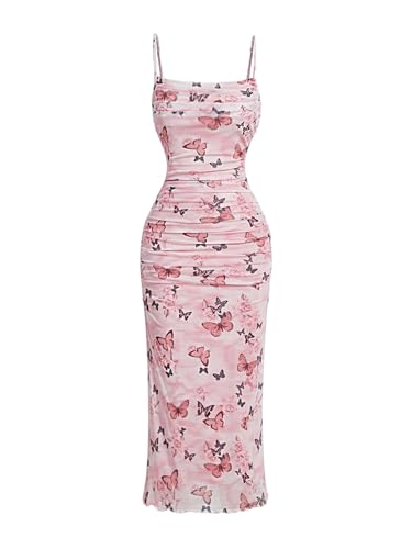 SweatyRocks Damen Kleid Ärmelloses Spaghettiträger Sommerkleid Schmetterling Muster Trägerkleid Bodycon Cami-Kleid Freizeitkleid Strandkleider Rosa S SweatyRocks Damen Kleid Ärmelloses Spaghettiträger Sommerkleid Schmetterling Muster Trägerkleid Bodycon Cami-Kleid Freizeitkleid Strandkleider Rosa S von SweatyRocks