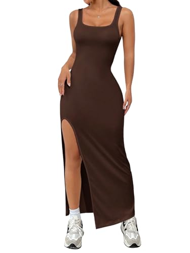 SweatyRocks Damen Kleid Ärmelloses U Ausschnitt Sommerkleid mit Schlitz Bodycon Tank-Kleid Sommer Enges Trägerkleid Freizeit Partykleid Lange Damenkleider Braun M SweatyRocks Damen Kleid Ärmelloses U Ausschnitt Sommerkleid mit Schlitz Bodycon Tank-Kleid Sommer Enges Trägerkleid Freizeit Partykleid Lange Damenkleider Braun M von SweatyRocks