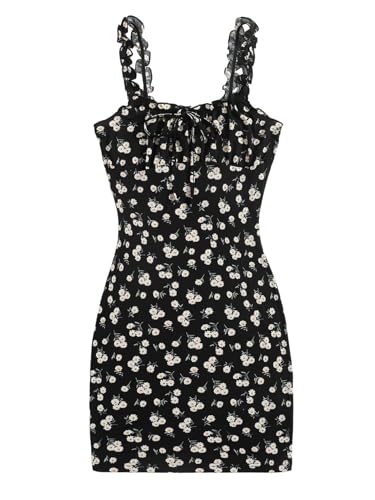 SweatyRocks Damen Kleid Blümchenmuster Minikleid Sommer Gerafft Bleistiftkleider Ärmelloses Blumenkleid mit Band vorn Boho Trägerkleid Bodycon Sommerkleider Schwarz M SweatyRocks Damen Kleid Blümchenmuster Minikleid Sommer Gerafft Bleistiftkleider Ärmelloses Blumenkleid mit Band vorn Boho Trägerkleid Bodycon Sommerkleider Schwarz M von SweatyRocks