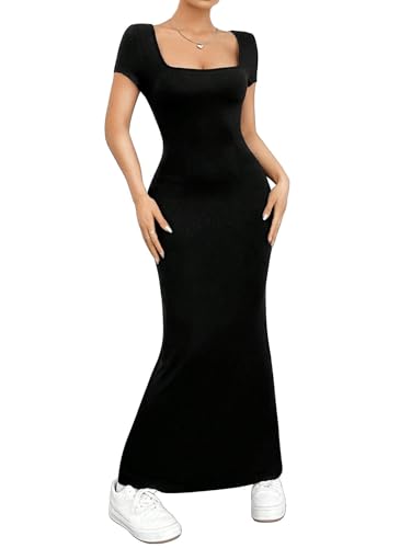 SweatyRocks Damen Kleid Bodycon Kleider Ecikiger Ausschnitt Sommerkleider Kurzarm Maxikleid Lange Freizeitkleider Fischtail Saum Damenkleider Schwarz L SweatyRocks Damen Kleid Bodycon Kleider Ecikiger Ausschnitt Sommerkleider Kurzarm Maxikleid Lange Freizeitkleider Fischtail Saum Damenkleider Schwarz L von SweatyRocks