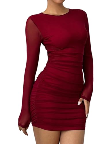 SweatyRocks Damen Kleid Bodycon Minikleid Langarm Sommerkleider Elegant Damenkleider Kurze Kleider Freizeit Meshkleid Gerafft Bleistiftkleid Bordeaux XS SweatyRocks Damen Kleid Bodycon Minikleid Langarm Sommerkleider Elegant Damenkleider Kurze Kleider Freizeit Meshkleid Gerafft Bleistiftkleid Bordeaux XS von SweatyRocks
