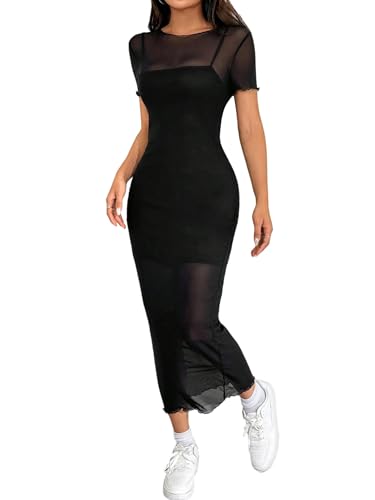 SweatyRocks Damen Kleid Bodycon Sommerkleider Rundkragen Midikleid Kurzarm Netzkleider Durchsichtiges Bleistiftkleid Freizeitkleider Partykleid Sommer Outfit Schwarz L SweatyRocks Damen Kleid Bodycon Sommerkleider Rundkragen Midikleid Kurzarm Netzkleider Durchsichtiges Bleistiftkleid Freizeitkleider Partykleid Sommer Outfit Schwarz L von SweatyRocks