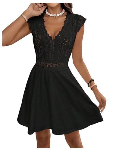 SweatyRocks Damen Kleid Elegant A Linien Kleid mit Rüschen Spitzenkleid Kurzes Partykleid Freizeitkleid mit V Ausschnitt Schwarz XS SweatyRocks Damen Kleid Elegant A Linien Kleid mit Rüschen Spitzenkleid Kurzes Partykleid Freizeitkleid mit V Ausschnitt Schwarz XS von SweatyRocks