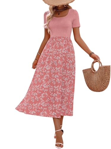 SweatyRocks Blumenkleid Damen Lang Boho Kleider Maxikleid Hochzeitsgast Langer Blusenkleid Mit Blumen Sommerkleider Rosa XL von SweatyRocks