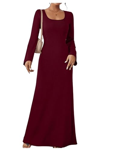 SweatyRocks Maxikleid Damen Langarm Elegante Kleider Maxi Kleid Mit Schnürung Abendkleid Hochzeitsgast Winterkleid Herbst Kleider Bordeaux XS von SweatyRocks