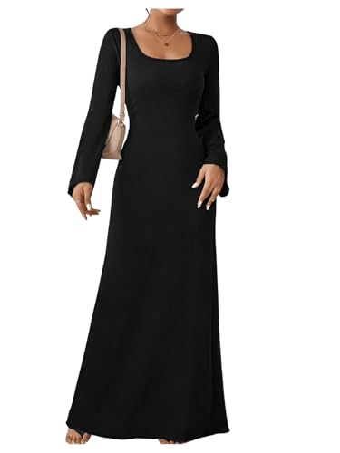 SweatyRocks Damen Maxikleid U Ausschnitt A-Linie mit Schnürung Hinten Schwarz L von SweatyRocks