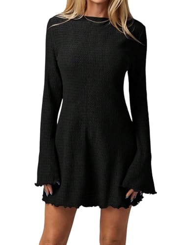 SweatyRocks Damen Kleid Elegant Minikleid mit Glockenärmeln Rundhals Partykleid Langarm Freizeitkleid Einfarbig Abendkleid mit Wellensaum Schwarz L SweatyRocks Damen Kleid Elegant Minikleid mit Glockenärmeln Rundhals Partykleid Langarm Freizeitkleid Einfarbig Abendkleid mit Wellensaum Schwarz L von SweatyRocks