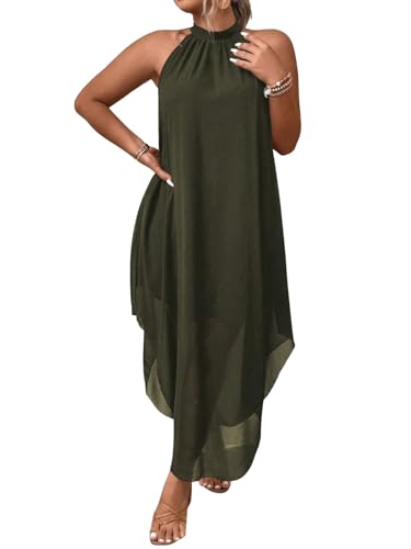 SweatyRocks Damen Kleid Große Größen Ärmellose Sommerkleider Neckholder Kleider Asymmetrischer Saum Blusenkleid Curvy Lang Tunika Freizeitkleid Armeegrün 2XL SweatyRocks Damen Kleid Große Größen Ärmellose Sommerkleider Neckholder Kleider Asymmetrischer Saum Blusenkleid Curvy Lang Tunika Freizeitkleid Armeegrün 2XL von SweatyRocks