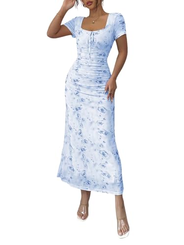SweatyRocks Damen Kleid Kurzarm Sommerkleid Langes Blumenkleid U Ausschnitt Midikleid Blümchenmuster Damenkleider Elegant Kleider mit Netz Blau M SweatyRocks Damen Kleid Kurzarm Sommerkleid Langes Blumenkleid U Ausschnitt Midikleid Blümchenmuster Damenkleider Elegant Kleider mit Netz Blau M von SweatyRocks