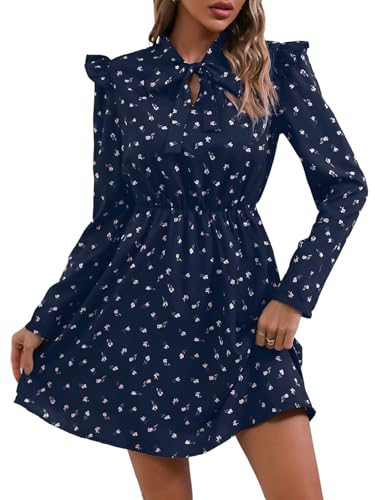 SweatyRocks Damen Kleid Kurze Herbstkleid Blümchenmuster Kleider Langarm Minikleid mit Rüschen Elegant Damenkleider Blumenkleid Freizeitkleid Dunkelblau XS SweatyRocks Damen Kleid Kurze Herbstkleid Blümchenmuster Kleider Langarm Minikleid mit Rüschen Elegant Damenkleider Blumenkleid Freizeitkleid Dunkelblau XS von SweatyRocks