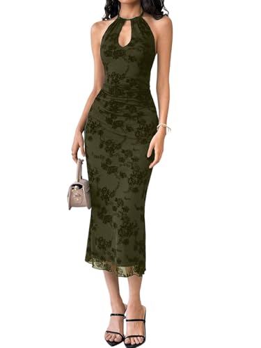 SweatyRocks Damen Kleid Lang Ärmellos Sommer Figurbetontes Kleider mit Neckholder Bleistiftkleid Elegant Midikleid Blumenkleid Armeegrün M SweatyRocks Damen Kleid Lang Ärmellos Sommer Figurbetontes Kleider mit Neckholder Bleistiftkleid Elegant Midikleid Blumenkleid Armeegrün M von SweatyRocks