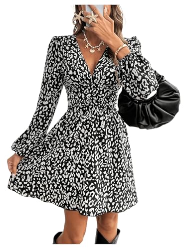 SweatyRocks Damen Kleid Langarm Blusenkleid A-Linie Shortkleid Elegant Freizeitkleid Ausgestelltes Kurzkleid mit Leopardenprint Schwarz S SweatyRocks Damen Kleid Langarm Blusenkleid A-Linie Shortkleid Elegant Freizeitkleid Ausgestelltes Kurzkleid mit Leopardenprint Schwarz S von SweatyRocks