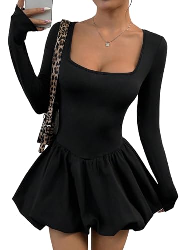 SweatyRocks Damen Kleid Langarm Minikleid Eckiger Ausschnitt Damenkleider Kurze Kleider A Linie Herbstkleid Partykleid mit Mesh Schwarz M SweatyRocks Damen Kleid Langarm Minikleid Eckiger Ausschnitt Damenkleider Kurze Kleider A Linie Herbstkleid Partykleid mit Mesh Schwarz M von SweatyRocks