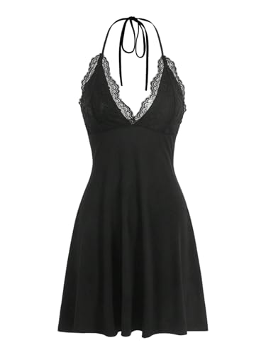 SweatyRocks Damen Kleid Neckholder Sommerkleid mit Spitze V Ausschnitt Minikleid Rückenfreies Partykleid A Linie Trägerkleid Sommer Kurze Kleider Schwarz M SweatyRocks Damen Kleid Neckholder Sommerkleid mit Spitze V Ausschnitt Minikleid Rückenfreies Partykleid A Linie Trägerkleid Sommer Kurze Kleider Schwarz M von SweatyRocks