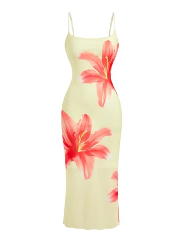 SweatyRocks Damen Kleid Spaghettiträger Kleider Blumenmuster Trägerkleid Ärmellose Midikleider Bodycon Netzkleid Elegant Sommerkleid Freizeitkleid Gelb M SweatyRocks Damen Kleid Spaghettiträger Kleider Blumenmuster Trägerkleid Ärmellose Midikleider Bodycon Netzkleid Elegant Sommerkleid Freizeitkleid Gelb M von SweatyRocks