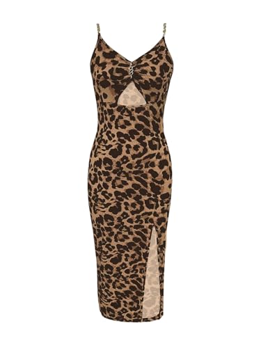 SweatyRocks Damen Kleid Spaghettiträger Kleider Leopardenmuster Midikleid mit Schlitz Cut Outs Trägerkleid Enges Sommerkleid Party Cami-Kleid Braun M SweatyRocks Damen Kleid Spaghettiträger Kleider Leopardenmuster Midikleid mit Schlitz Cut Outs Trägerkleid Enges Sommerkleid Party Cami-Kleid Braun M von SweatyRocks