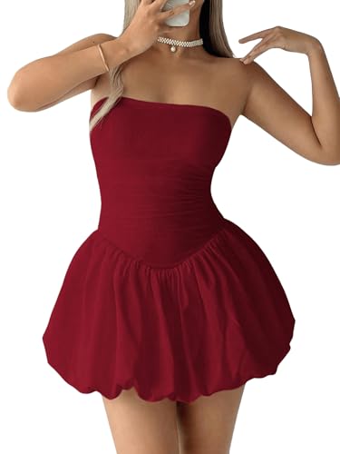 SweatyRocks Damen Kleid Trägerloses Minikleid Ärmellose Sommerkleider A Linie Ausgestellte Partykleider Sommer Schulterfreies Ballonkleid Bandeau Freizeitkleid Bordeaux S SweatyRocks Damen Kleid Trägerloses Minikleid Ärmellose Sommerkleider A Linie Ausgestellte Partykleider Sommer Schulterfreies Ballonkleid Bandeau Freizeitkleid Bordeaux S von SweatyRocks