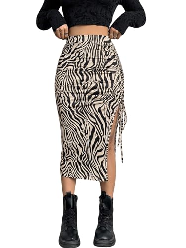 SweatyRocks Damen Knielang Rock Lässig Midirock Casaul Sommerrock Midi Röcke Zebramuster Freizeitrock mit Schlitz Khaki XS SweatyRocks Damen Knielang Rock Lässig Midirock Casaul Sommerrock Midi Röcke Zebramuster Freizeitrock mit Schlitz Khaki XS von SweatyRocks