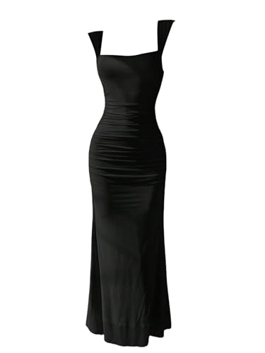 SweatyRocks Damen Maxikleid Elegant Ärmelloses Kleid Bodycon Enges Figurbetontes Kleid Trägerkleid Partykleid Abendkleid mit Fischtail Schwarz M von SweatyRocks