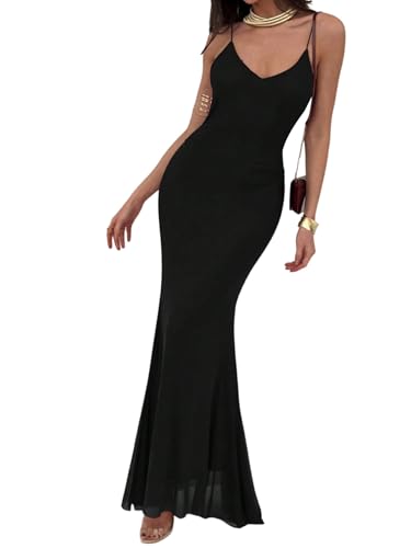 SweatyRocks Damen Maxikleid Elegant Kleid Spaghettiträger Partykleid Ärmellos Rückenfrei Abendkleid Bodycon Damenkleid mit Fischschwanz Schwarz L SweatyRocks Damen Maxikleid Elegant Kleid Spaghettiträger Partykleid Ärmellos Rückenfrei Abendkleid Bodycon Damenkleid mit Fischschwanz Schwarz L von SweatyRocks