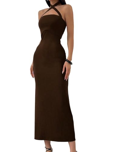 SweatyRocks Damen Maxikleid Elegant Neckholder Sommerkleid Ärmellos Kleid mit Kreuzgurt Eng Partykleider Figurbetont Kleider Kaffeebraun XS SweatyRocks Damen Maxikleid Elegant Neckholder Sommerkleid Ärmellos Kleid mit Kreuzgurt Eng Partykleider Figurbetont Kleider Kaffeebraun XS von SweatyRocks
