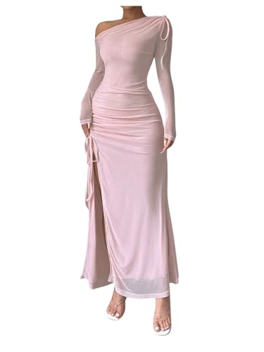 SweatyRocks Damen Mesh Kleid Lang Bodycon Midikleid Langarm Kleid Asymmetrischer Ausschnitt Partykleid mit Schlitz Rosa M SweatyRocks Damen Mesh Kleid Lang Bodycon Midikleid Langarm Kleid Asymmetrischer Ausschnitt Partykleid mit Schlitz Rosa M von SweatyRocks