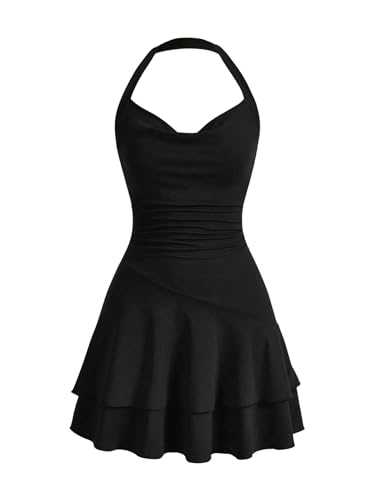 SweatyRocks Damen Minikleid A Linie Kleid Neckholder Kleider mit Rüschen Ärmelloses Mehrschichtiges Kleid Freizeitkleid Schwarz L SweatyRocks Damen Minikleid A Linie Kleid Neckholder Kleider mit Rüschen Ärmelloses Mehrschichtiges Kleid Freizeitkleid Schwarz L von SweatyRocks