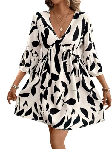 SweatyRocks Damen Minikleid Elegant Tunika Kleid mit V-Ausschnitt Strandkleid mit 3/4 Ärmel Boho Kleider A-Linie Freizeitkleid Blusenkleid Weiß L SweatyRocks Damen Minikleid Elegant Tunika Kleid mit V-Ausschnitt Strandkleid mit 3/4 Ärmel Boho Kleider A-Linie Freizeitkleid Blusenkleid Weiß L von SweatyRocks
