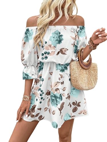 SweatyRocks Damen Off Shoulder Sommerkleid Casual Strandkleid Blumenkleid A-Linie Kleid 3/4 Arm Minikleid Strandoutfit Urlaubkleid Weiß M SweatyRocks Damen Off Shoulder Sommerkleid Casual Strandkleid Blumenkleid A-Linie Kleid 3/4 Arm Minikleid Strandoutfit Urlaubkleid Weiß M von SweatyRocks