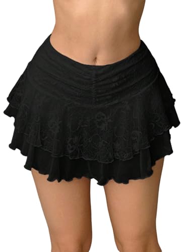 SweatyRocks Damen Rock A Linie Minirock Sommerrock mit Spitze Drop Waist Röcke Ausgestellter Freizeitrock Kurzer Casualrock Partyrock Schwarz XS SweatyRocks Damen Rock A Linie Minirock Sommerrock mit Spitze Drop Waist Röcke Ausgestellter Freizeitrock Kurzer Casualrock Partyrock Schwarz XS von SweatyRocks