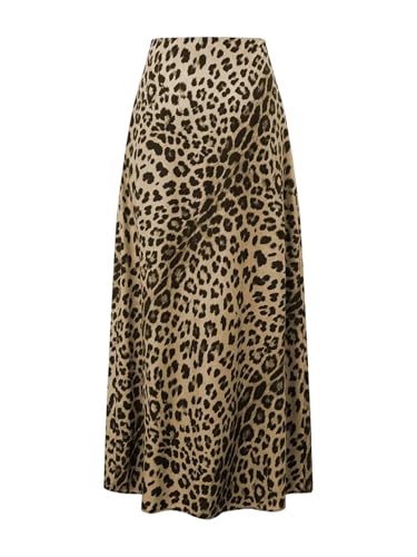 SweatyRocks Damen Rock Leopardenmuster Sommerrock Hohe Taille Maxirock Langer Freizeitrock Maxi Damenrock Locker Röcke Casualrock für Sommer Khaki XL von SweatyRocks
